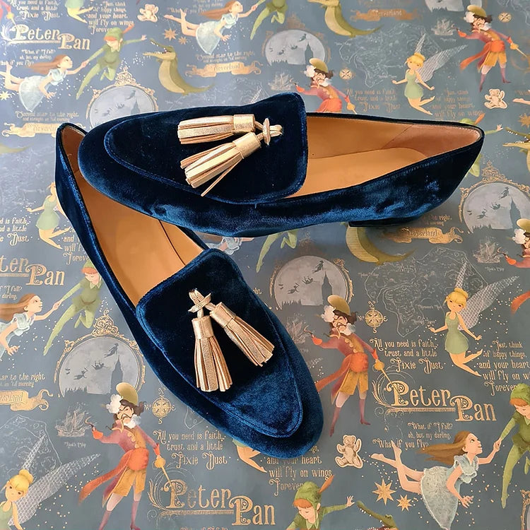 Hannah - Midnight Elegance Loafers with Champagne Tassels