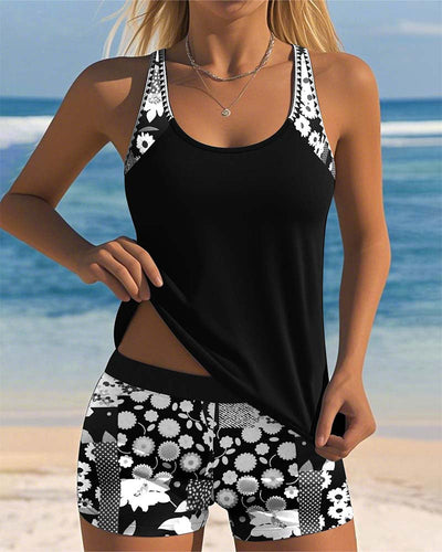Isabella - Swimsuit Tank Top with Printed Boxer Set