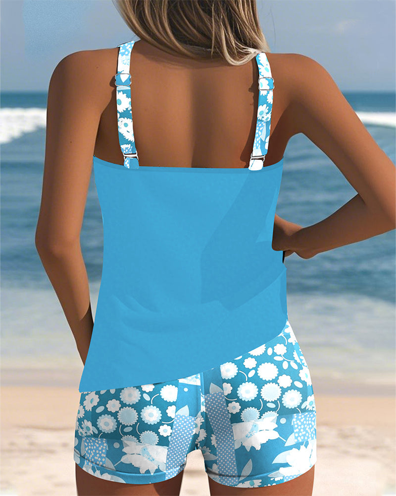 Isabella - Swimsuit Tank Top with Printed Boxer Set