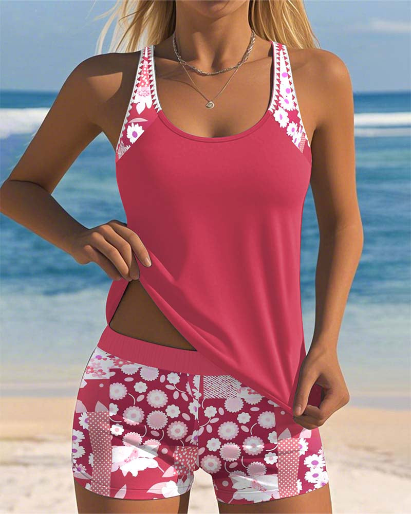 Isabella - Swimsuit Tank Top with Printed Boxer Set