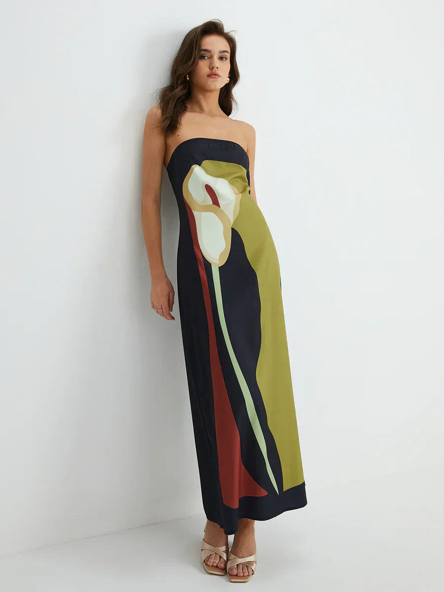 Ismeria - Abstract Strapless Maxi Dress