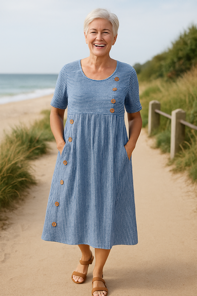 Elodie - Striped Button Midi Dress