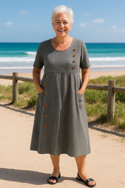 Elodie - Striped Button Midi Dress