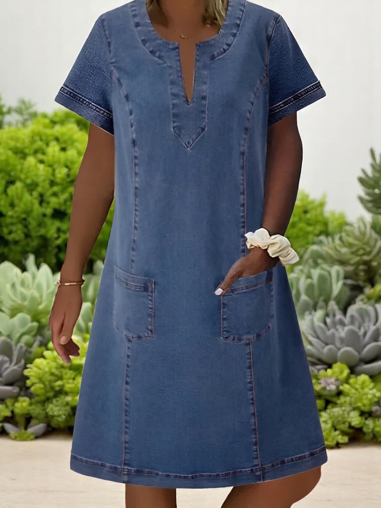 Julia - Soft Denim Dress with Front Pockets
