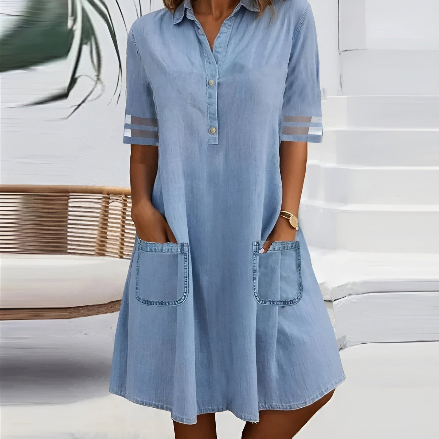Denivia - Light Denim Pocket Shirt Dress