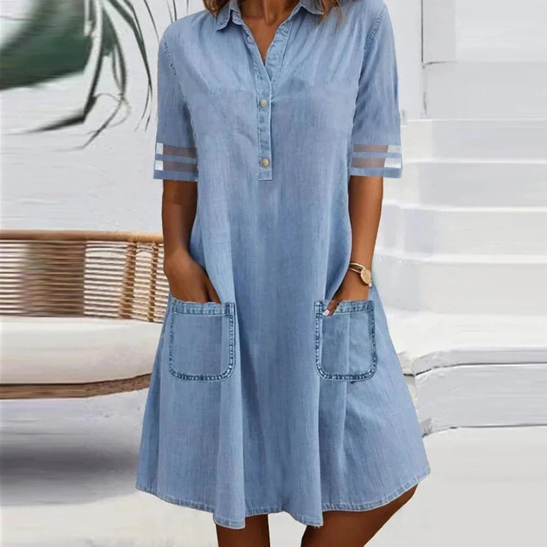 Jill - Denim Midi Dress with Side Pockets