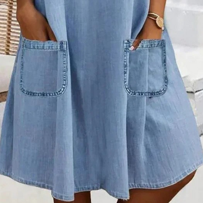 Jill - Denim Midi Dress with Side Pockets