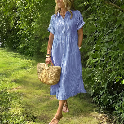 Florine - Flattering Striped Shirtdress